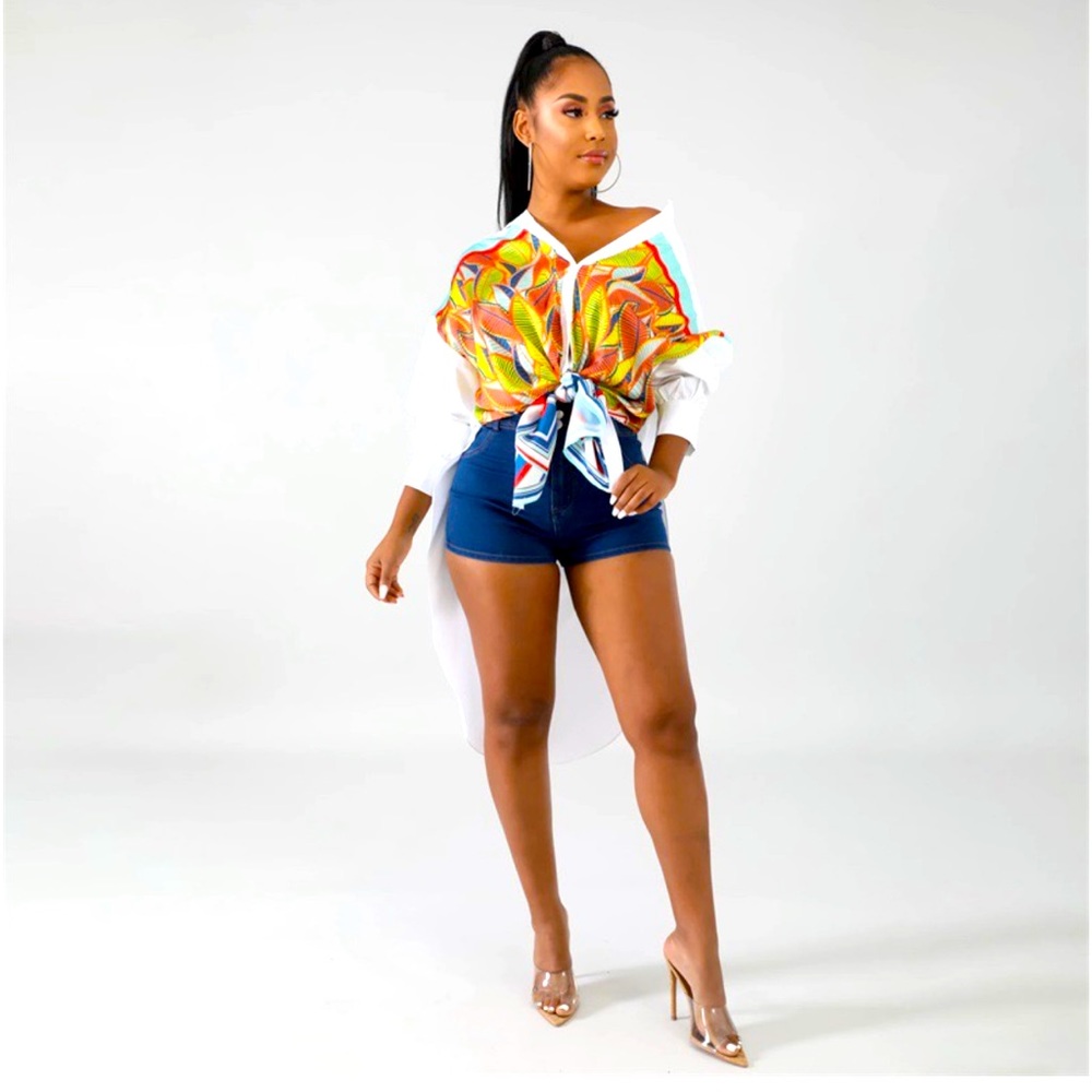 Printed Front Asymmetric Shirt